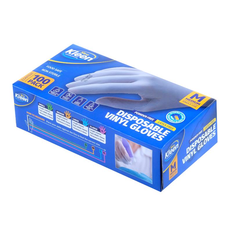 Xtra Kleen Disposable Vinyl Gloves – Clear (Medium, 100 Pack)
