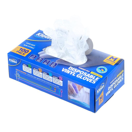 Xtra Kleen Disposable Vinyl Gloves – Clear (Medium, 100 Pack)