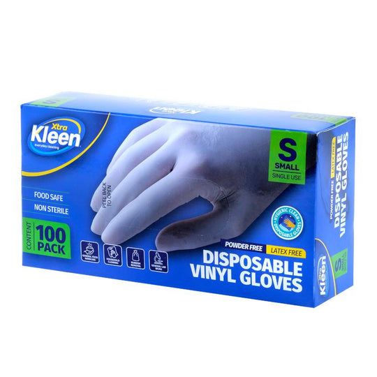 Xtra Kleen Disposable Vinyl Gloves – Clear (Small, 100 Pack)