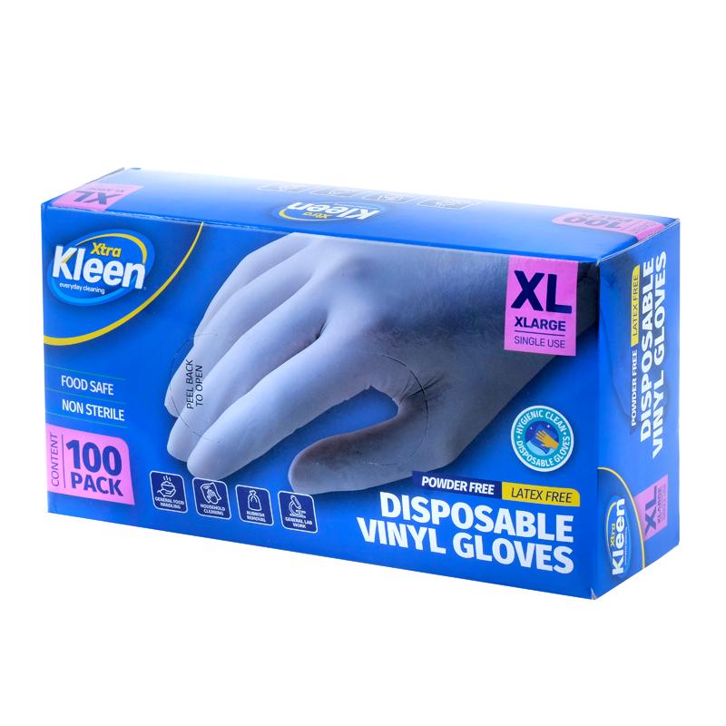 Xtra Kleen Disposable Vinyl Gloves – Clear (XL, 100 Pack)