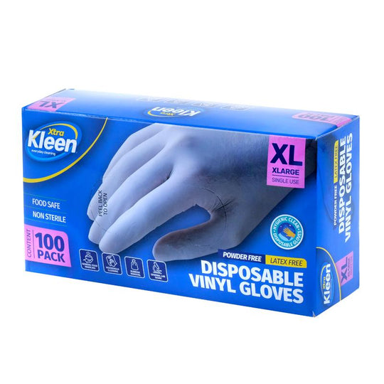 Xtra Kleen Disposable Vinyl Gloves – Clear (XL, 100 Pack)