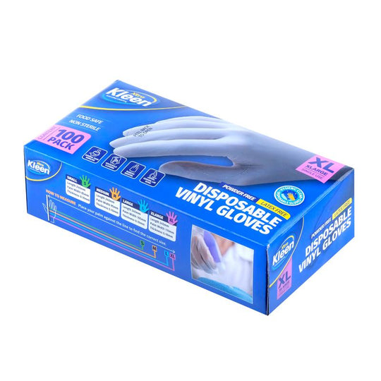 Xtra Kleen Disposable Vinyl Gloves – Clear (XL, 100 Pack)