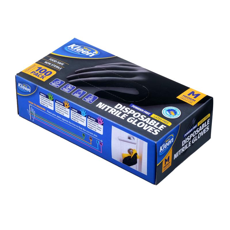 Xtra Kleen Disposable Nitrile Gloves – Black (Medium, 100 Pack)