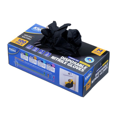 Xtra Kleen Disposable Nitrile Gloves – Black (Medium, 100 Pack)